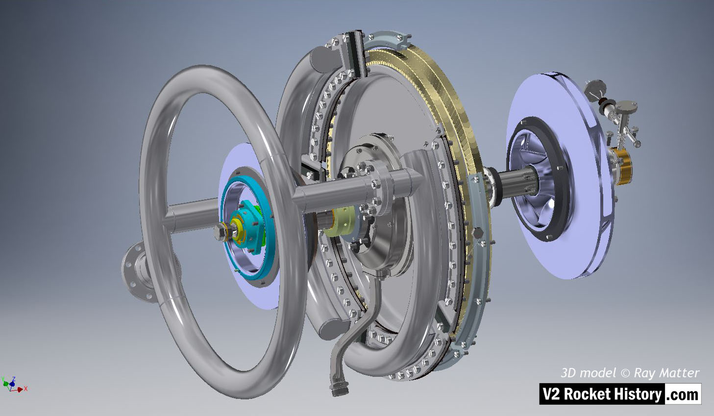 V2 turbo-pump turbine and pump impeller shaft assembly