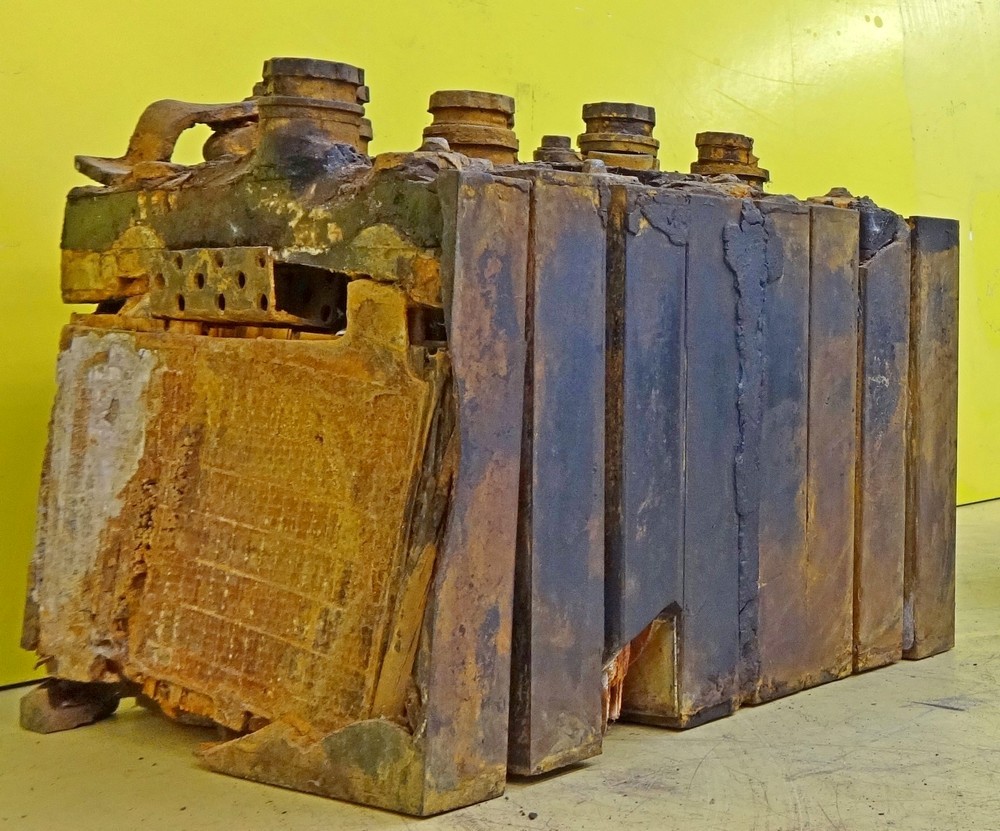 Remains of 36 volt battery cells used on the V2 to power onboard equipment. ©THBC