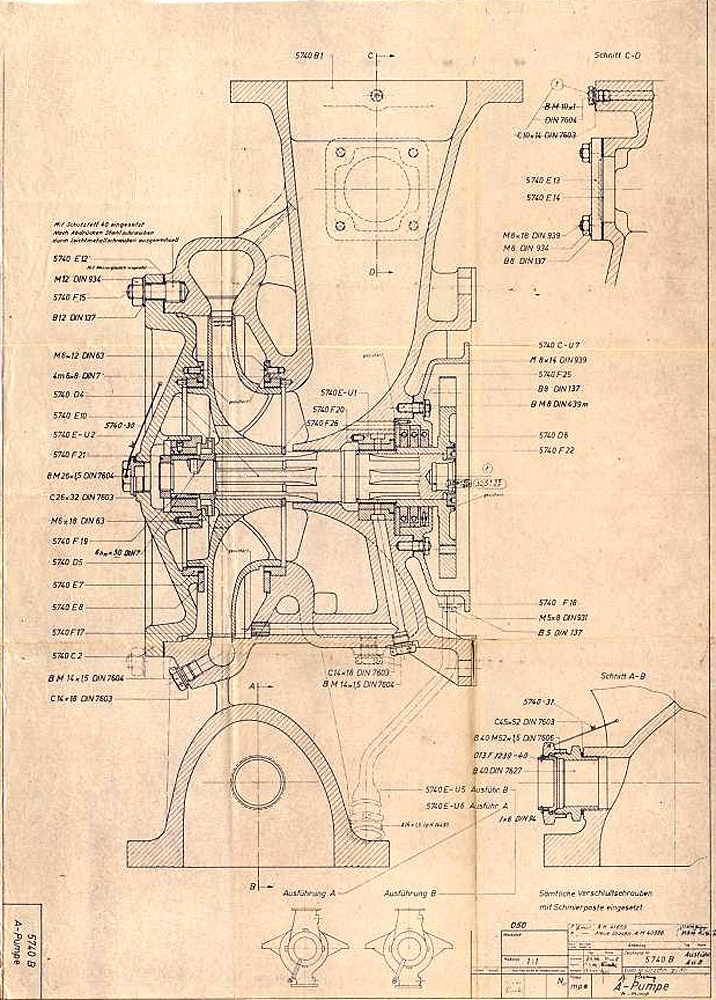 A-Pumpe zur Turbopumpe nach Zeichnungsnummer 5800 A Blatt 1 und 2 (Montagezeichnung)