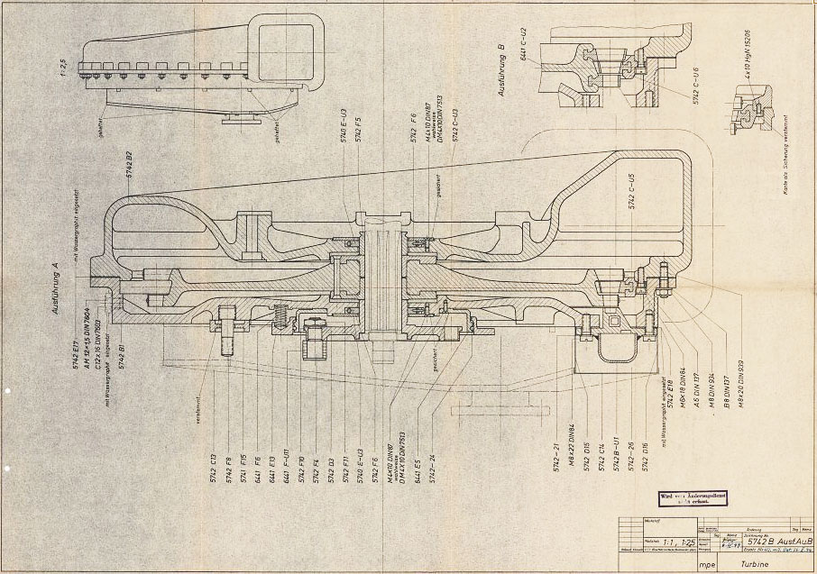 Drawing 5742 B - Steam Tubine Assembly Part Numbers