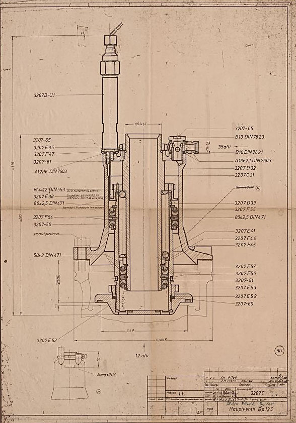 V2 rakete drawing number 3207C fuel valve