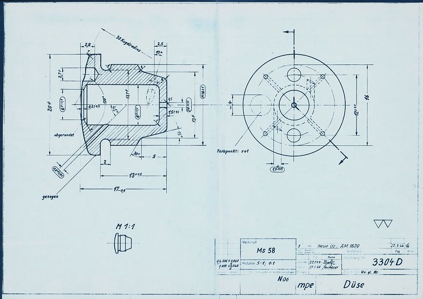 A4/V2 rocket Düse or nozzle drawing from 1944