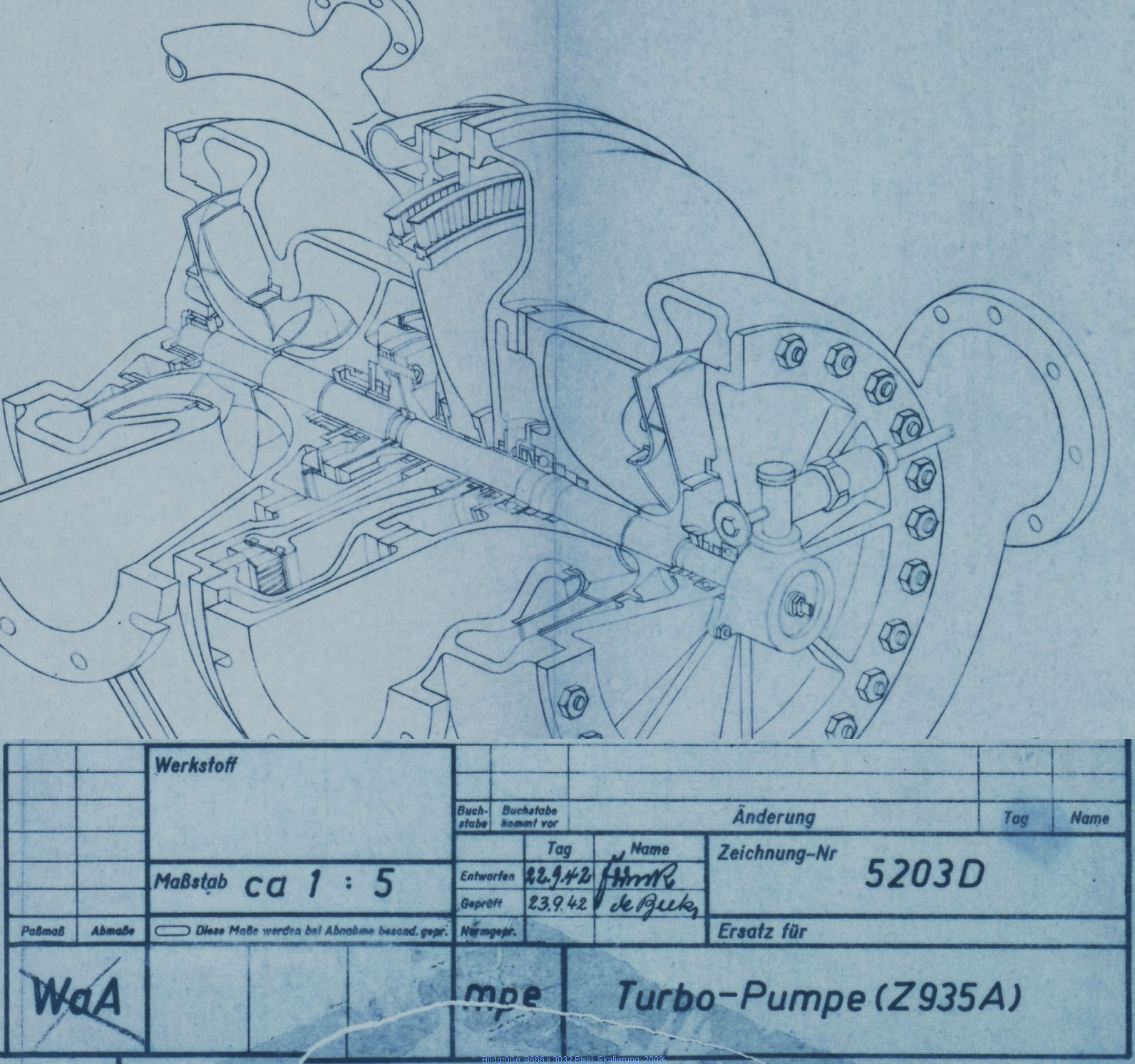 V2 rocket steam turbine driven fuel and LOX pumps