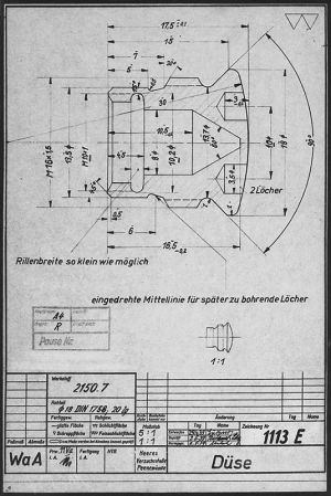 A4/V2 rocket Düse or nozzle drawing from 1939